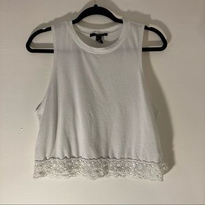 Forever 21 White Tank Top with Crochet Trimmed Hem EUC Small
